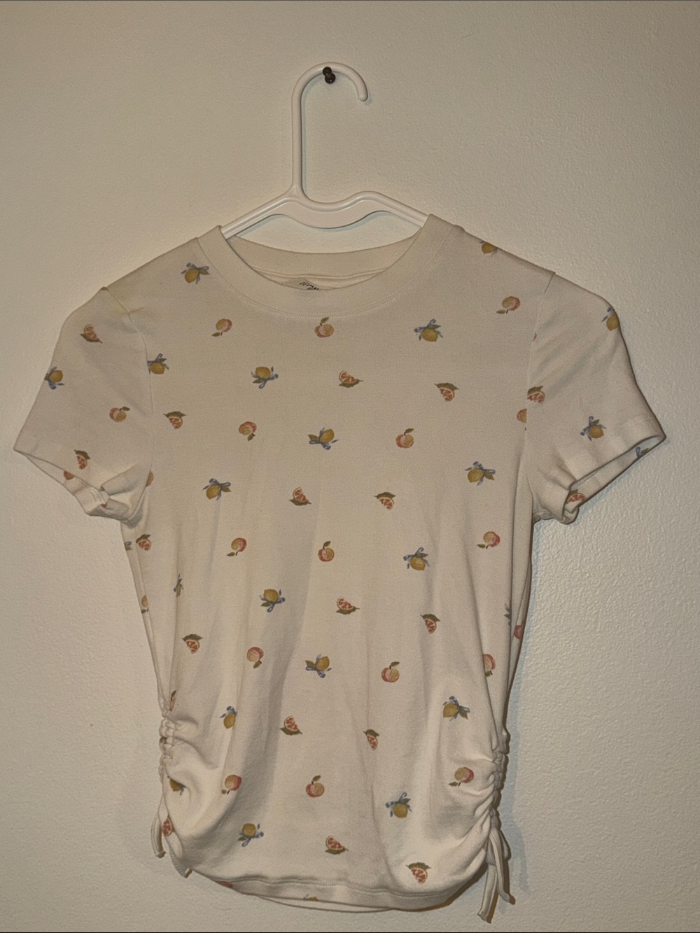 H&M Cream Short Sleeve Tee with Orange & Yellow Fruit Print